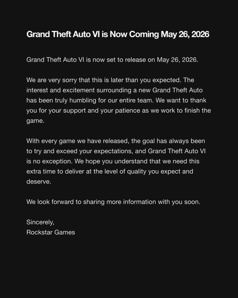 GTA VI: Nowy trailer zachwyca, ale premiera odłożona do 2026 roku