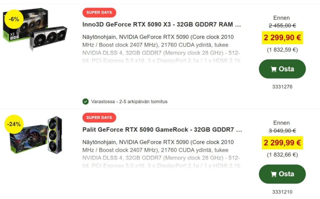 NVIDIA obniża ceny RTX 5090 w Europie