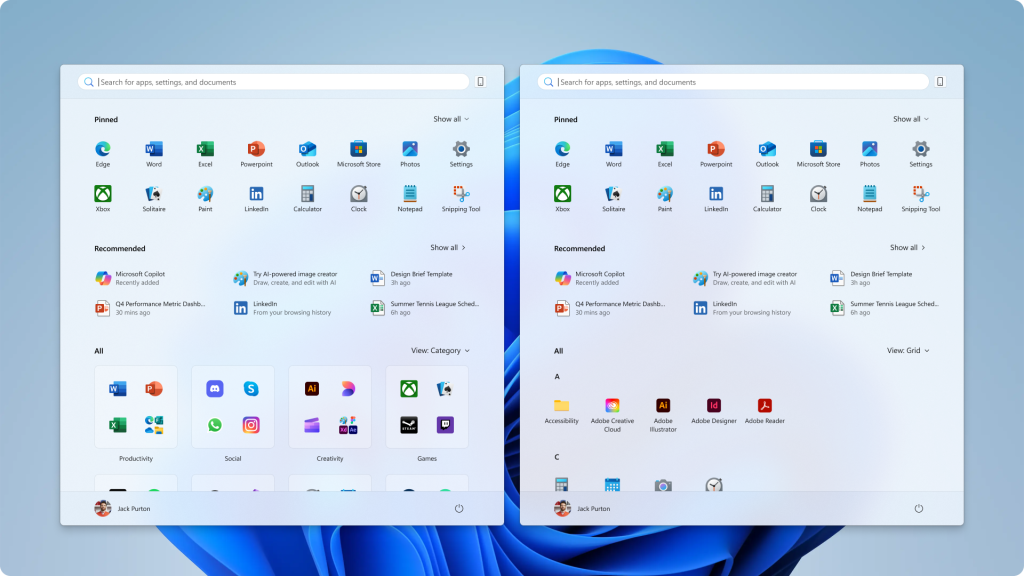 Windows z nowym menu Start