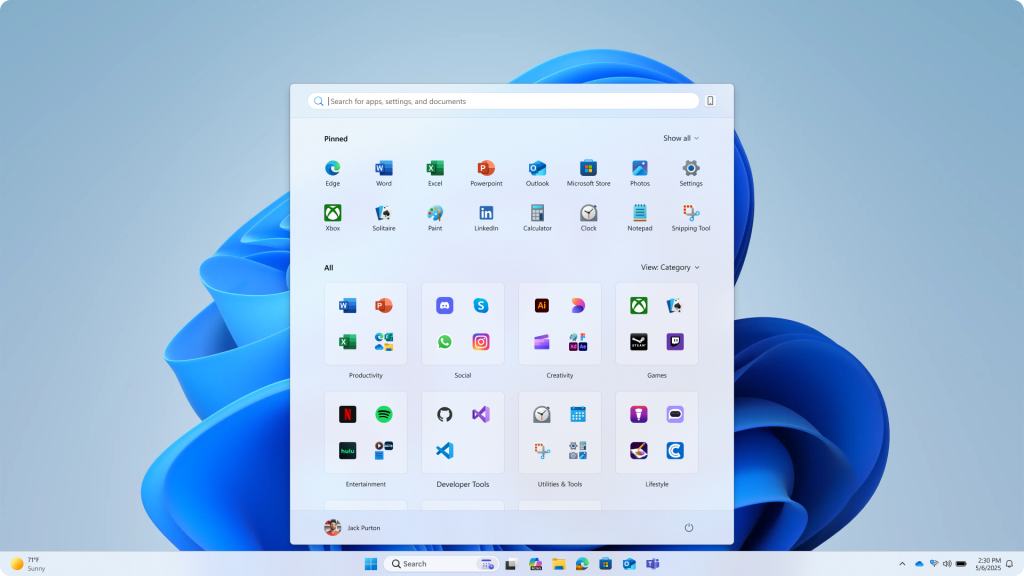 Windows z nowym menu Start