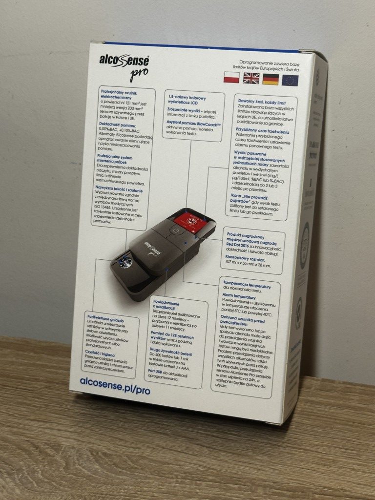 AlcoSense Pro tył pudełka
