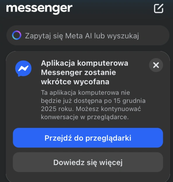 koniec Messengera na komputery