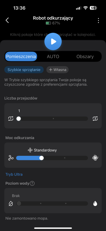 TP-Link Tapo RV30 Max Plus ustawienia sprzątania