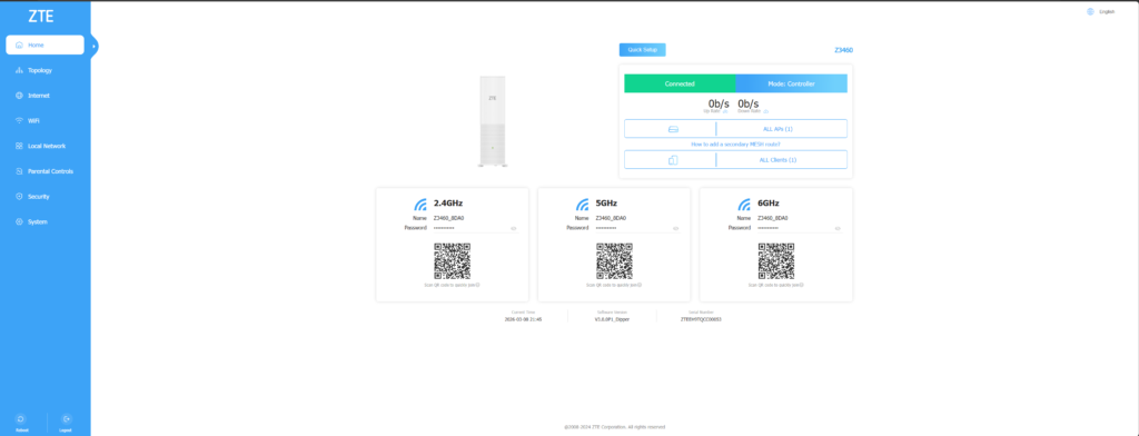 ZTE Z3460 ustawienia w przegladarce