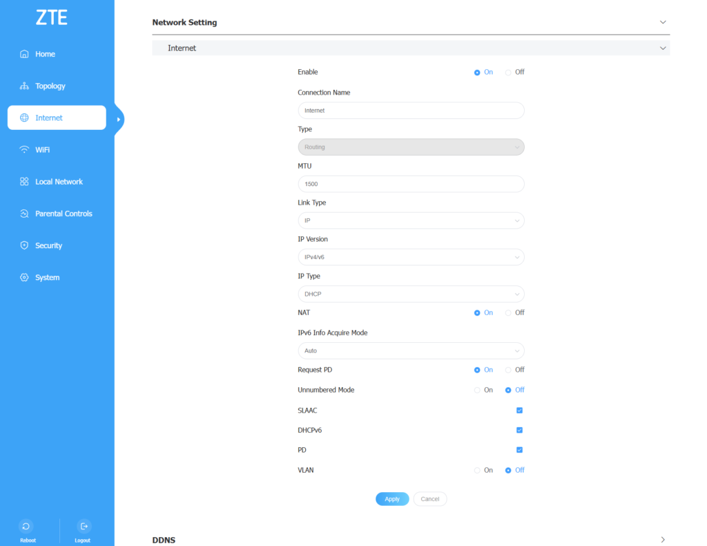 ZTE Z3460 ustawienia w przegladarce