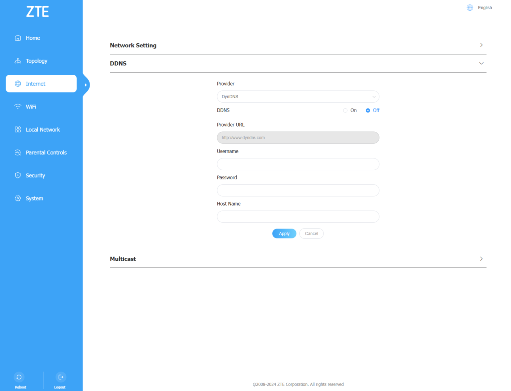 ZTE Z3460 ustawienia w przegladarce