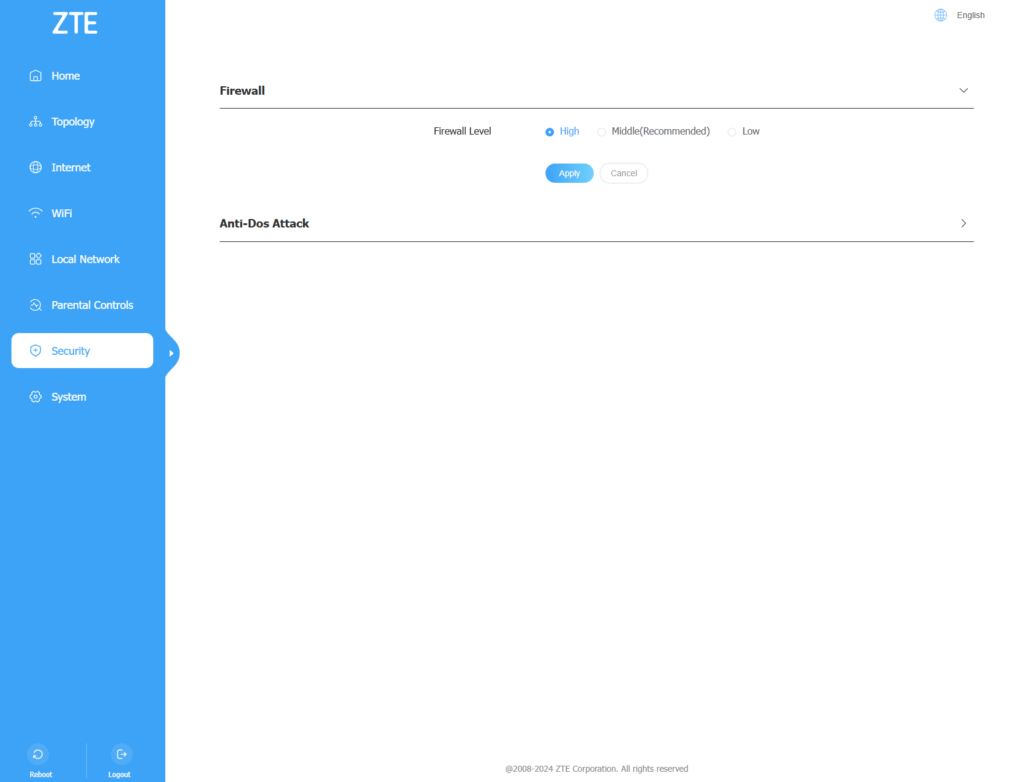 ZTE Z3460 ustawienia w przegladarce