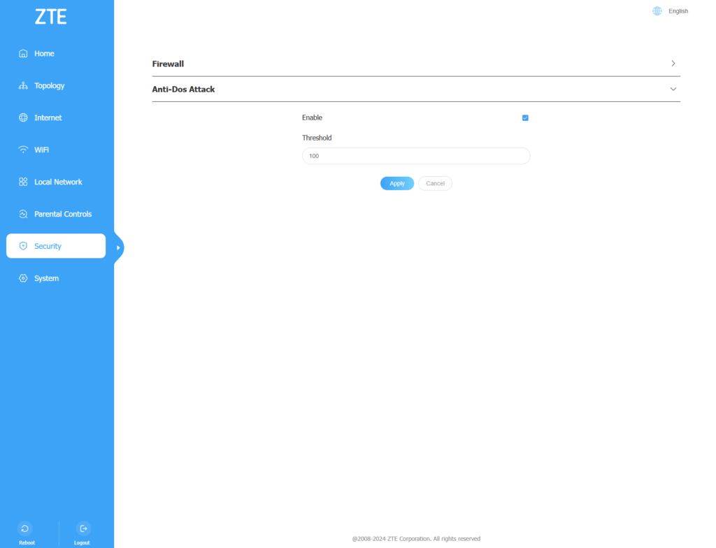 ZTE Z3460 ustawienia w przegladarce