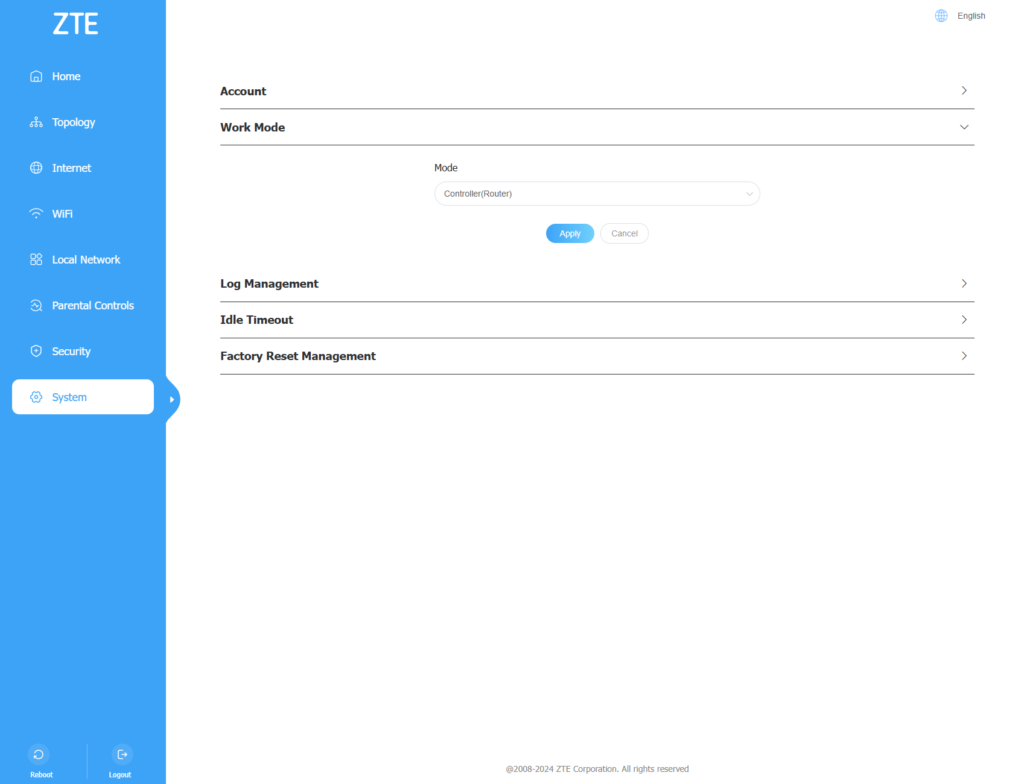 ZTE Z3460 ustawienia w przegladarce