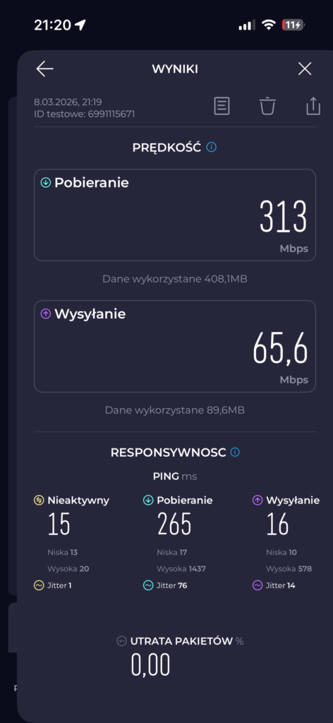 ZTE Z3460 testy prędkości