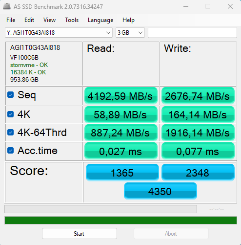 AGI AI818 as ssd pusty