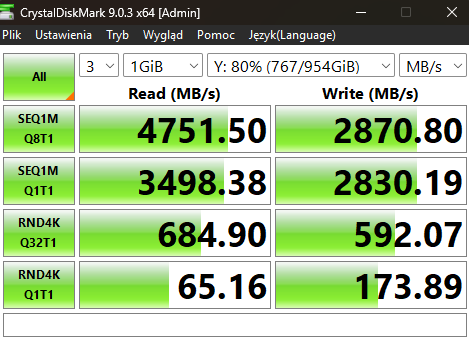 AGI AI818 crystal disk mark zapełnienie 80%