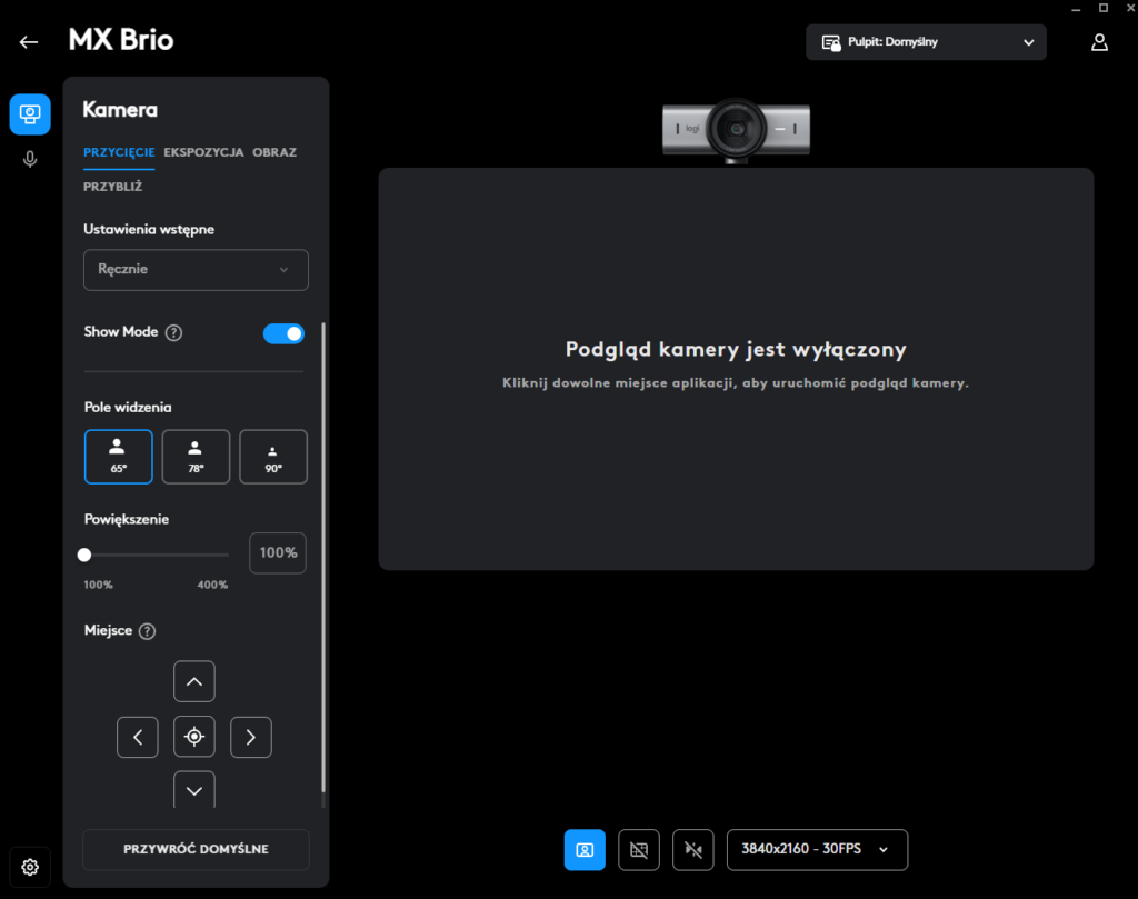 Logitech MX Brio oprogramowanie